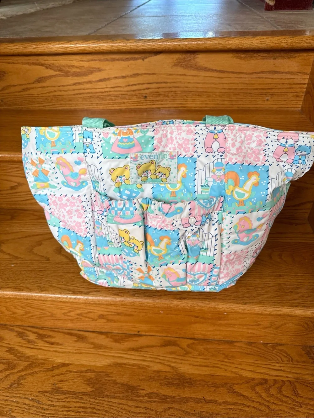 Vintage Pastel Patchwork Printed diaper Bag with Mint Handles